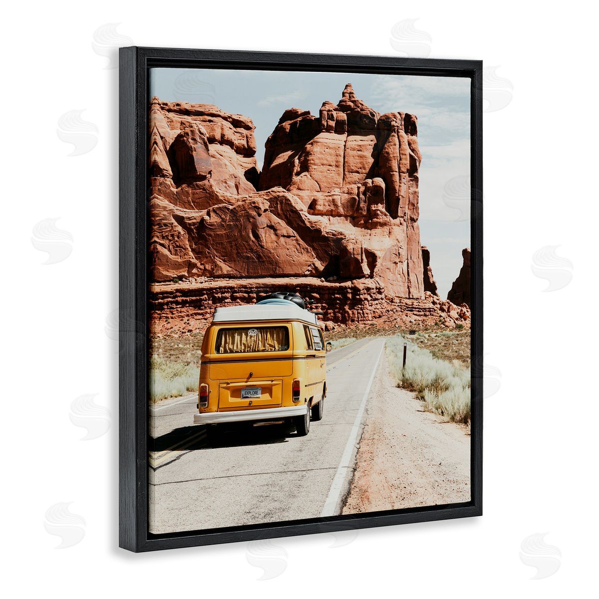 Amy Brinkman Yellow Van Driving Canyon Desert Rural Road Black Floating Frame Canvas Wall Art Print
