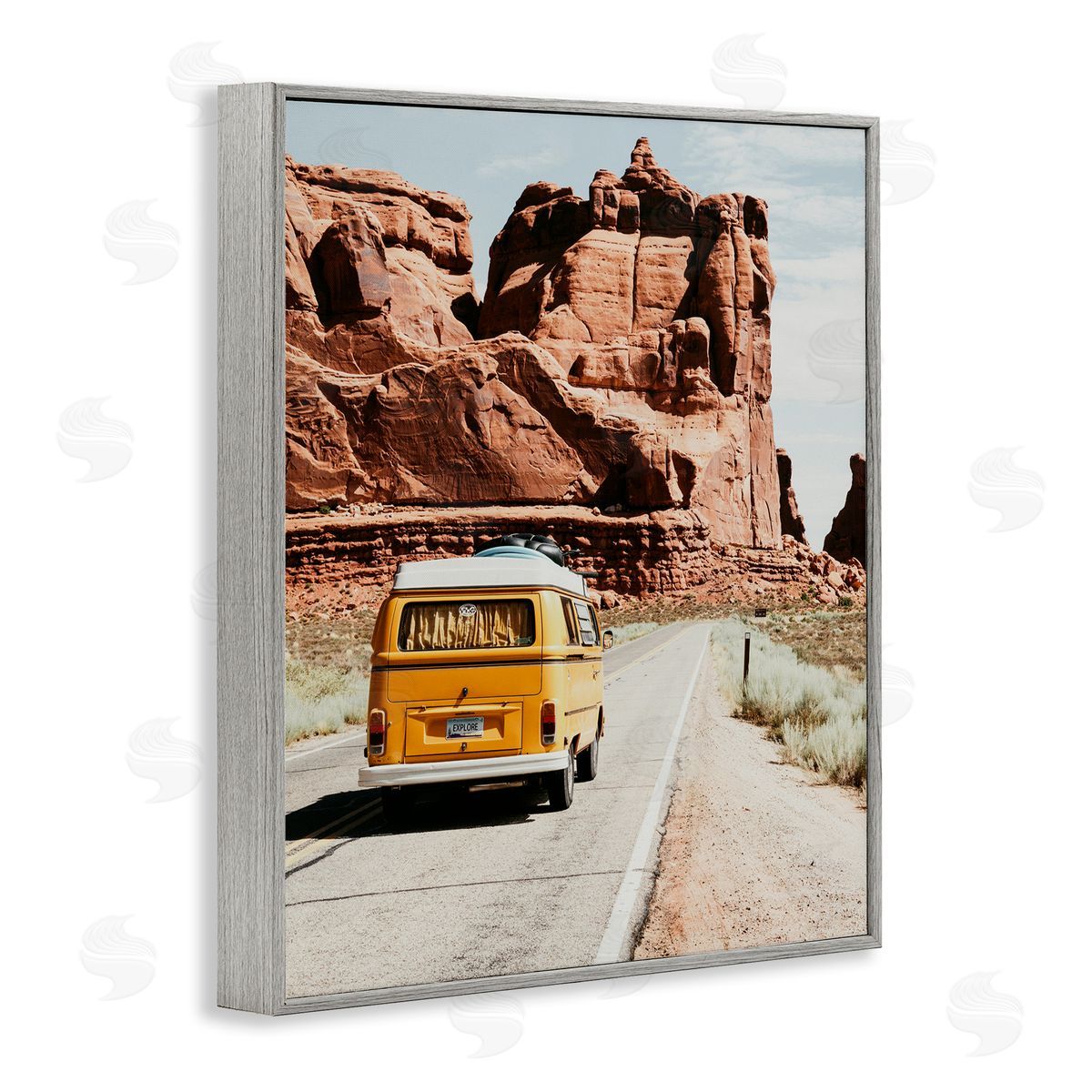 Amy Brinkman Yellow Van Driving Canyon Desert Rural Road Gray Framed Giclee Wall Art Print