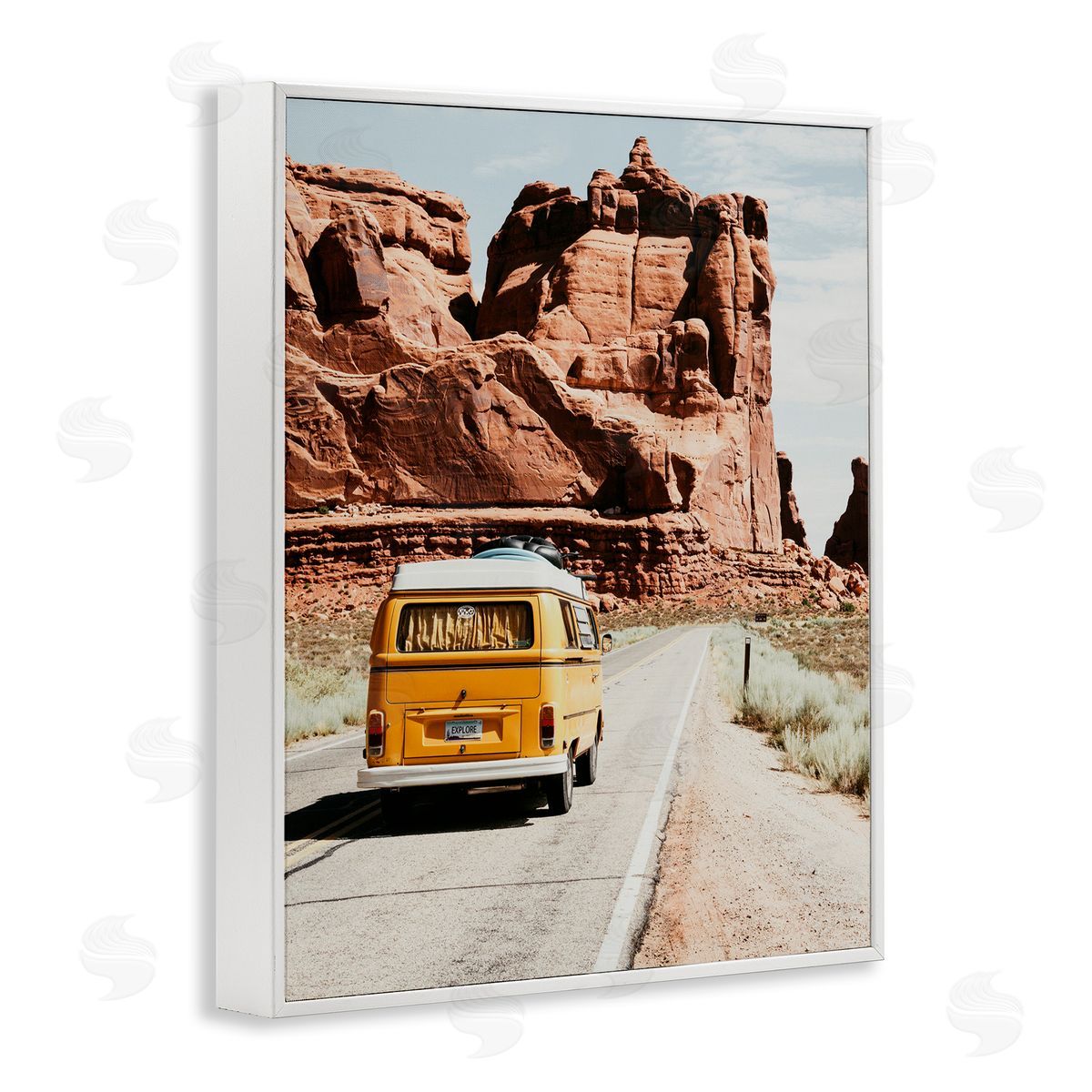 Amy Brinkman Yellow Van Driving Canyon Desert Rural Road White Framed Giclee Wall Art Print