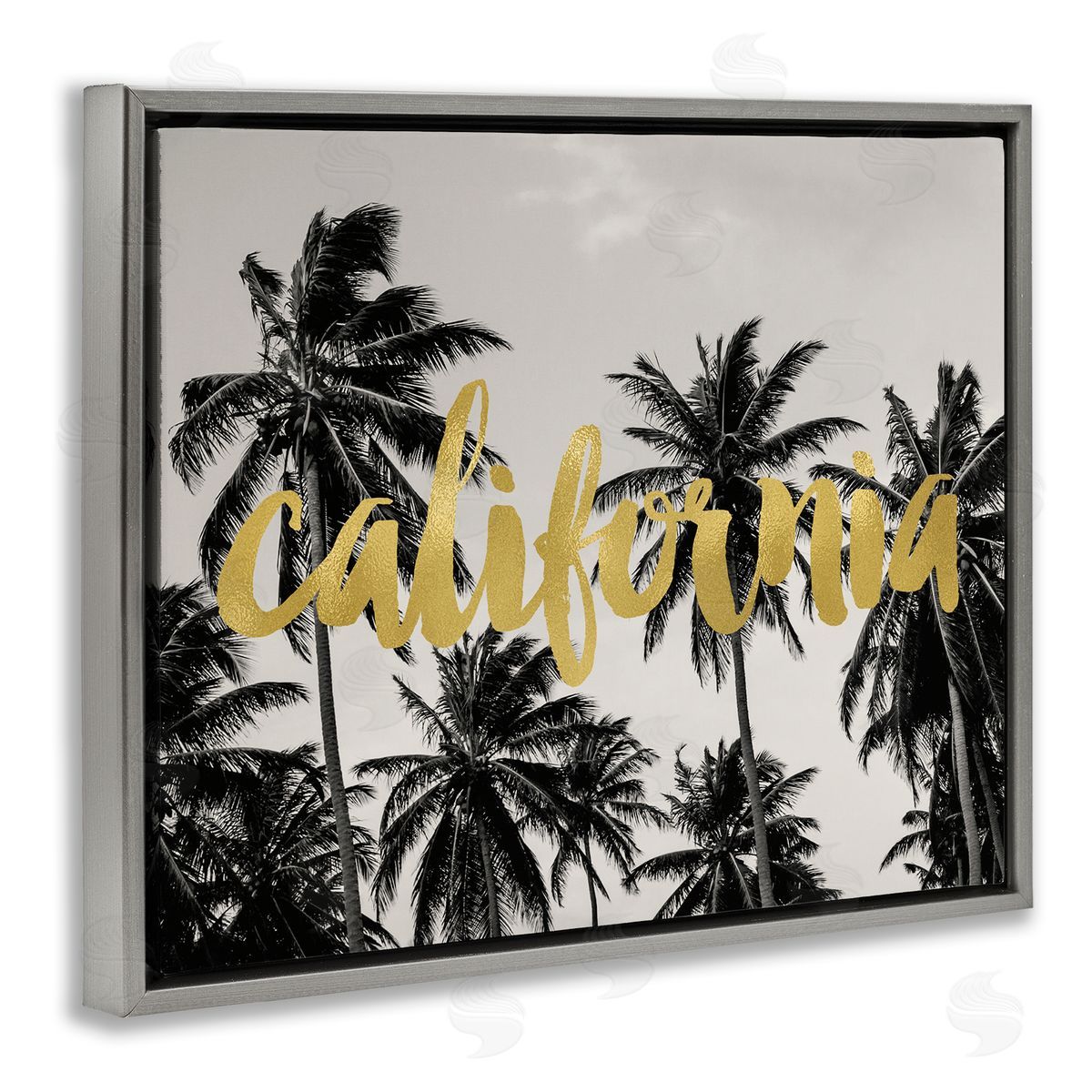 Amy Brinkman California Glam Typography Tropical Tree Foliage  Gray Floating Frame Canvas Wall Art Print