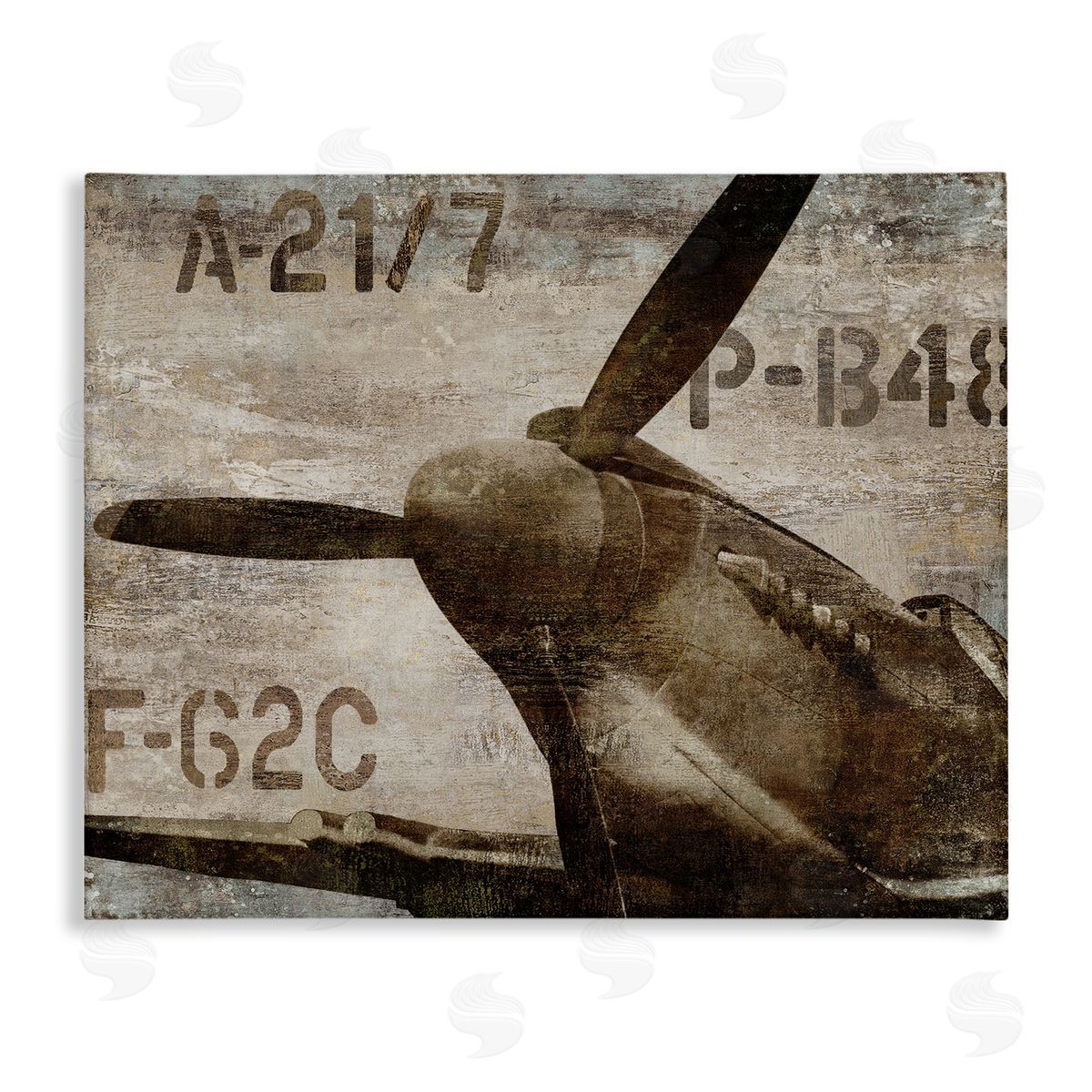 Dylan Matthews Vintage Airplane Propeller Aircraft Sepia Monochrome  Stretched Canvas Wall Art Print