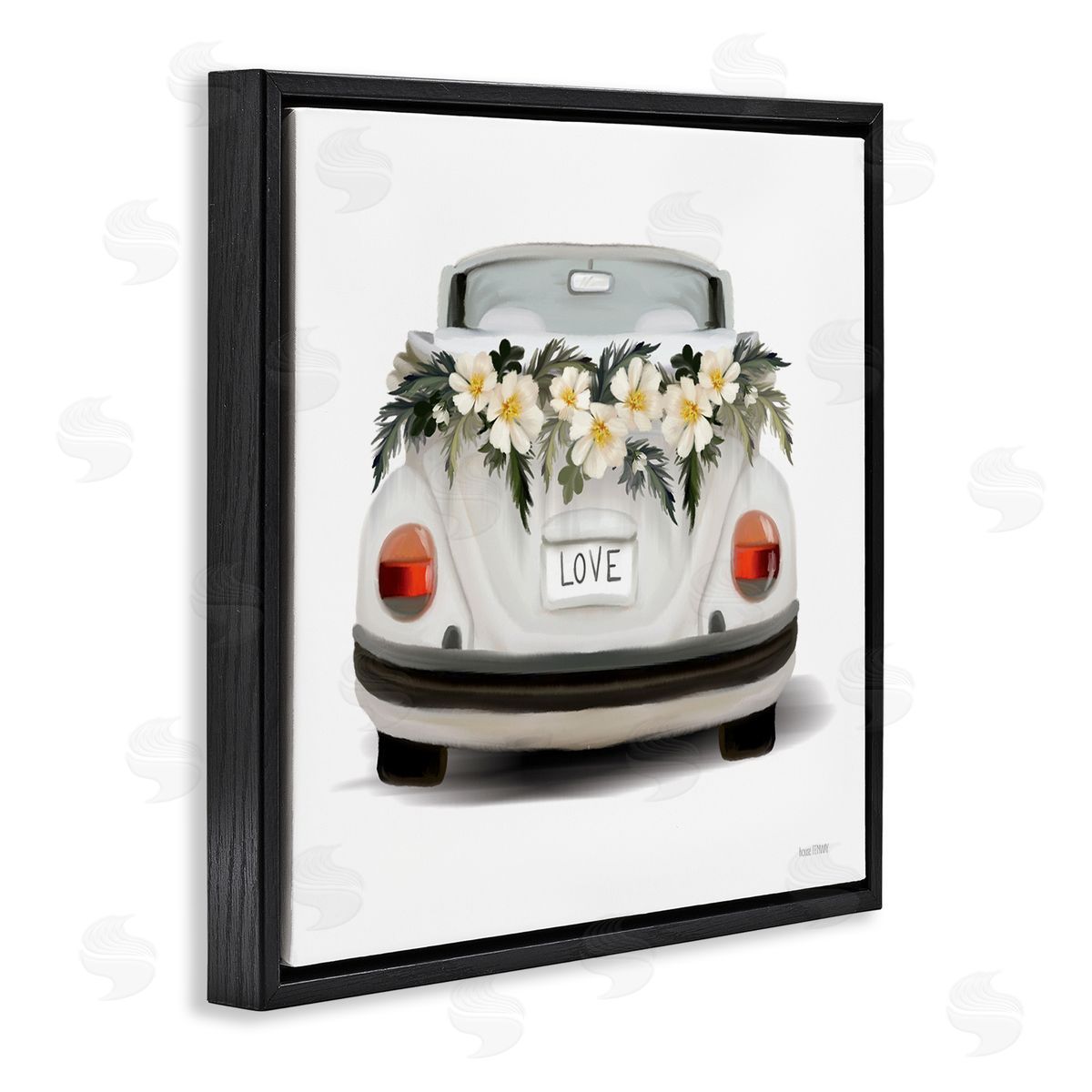 House Fenway Love Text White Convertible Car Flower Blossom Wreath Black Floating Frame Canvas Wall Art Print