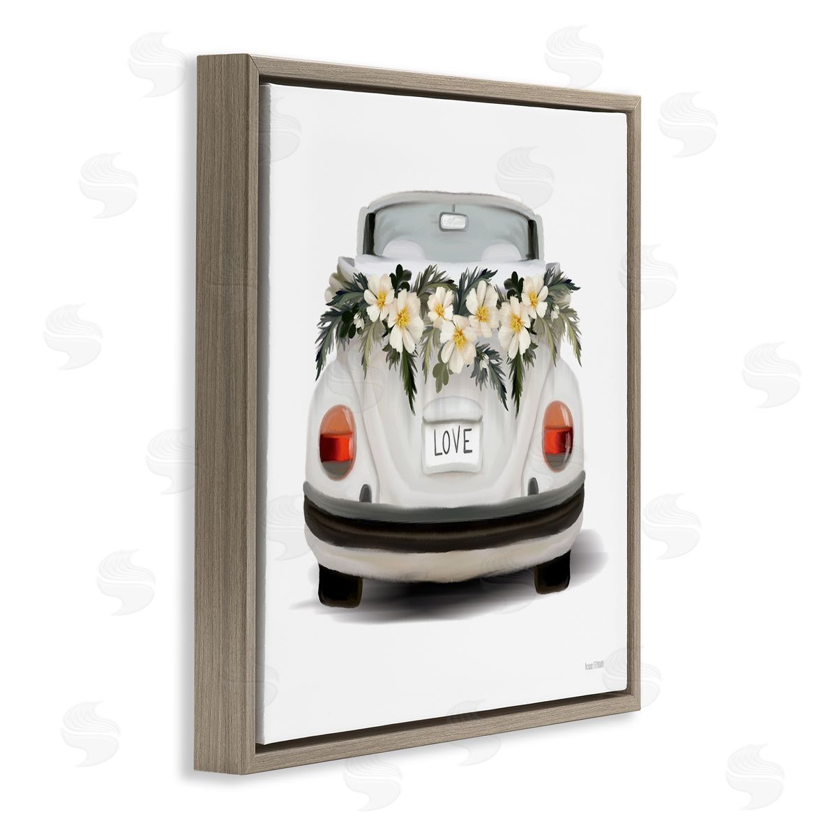 House Fenway Love Text White Convertible Car Flower Blossom Wreath Brown Floating Frame Canvas Wall Art Print