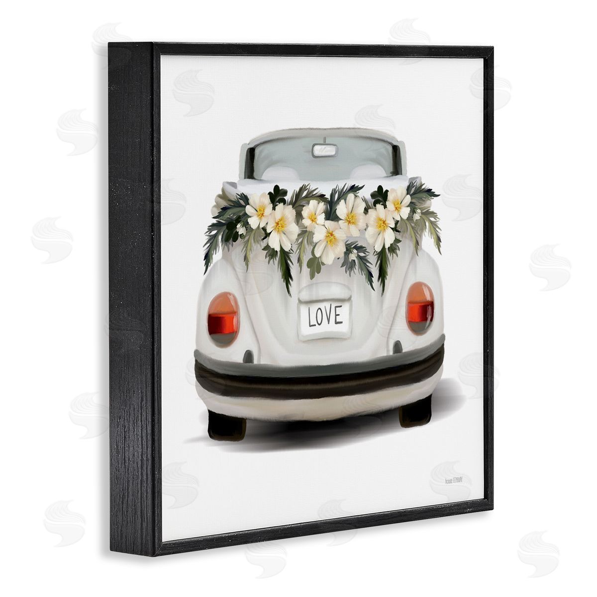House Fenway Love Text White Convertible Car Flower Blossom Wreath Black Framed Glicee Wall Art Print