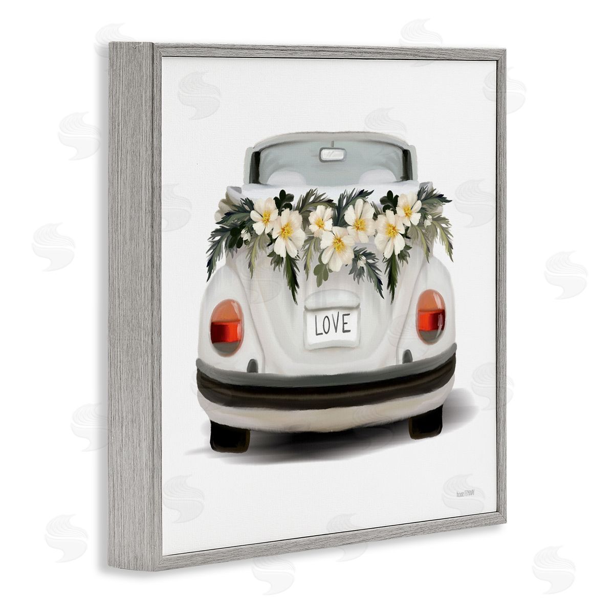 House Fenway Love Text White Convertible Car Flower Blossom Wreath Gray Framed Glicee Wall Art Print