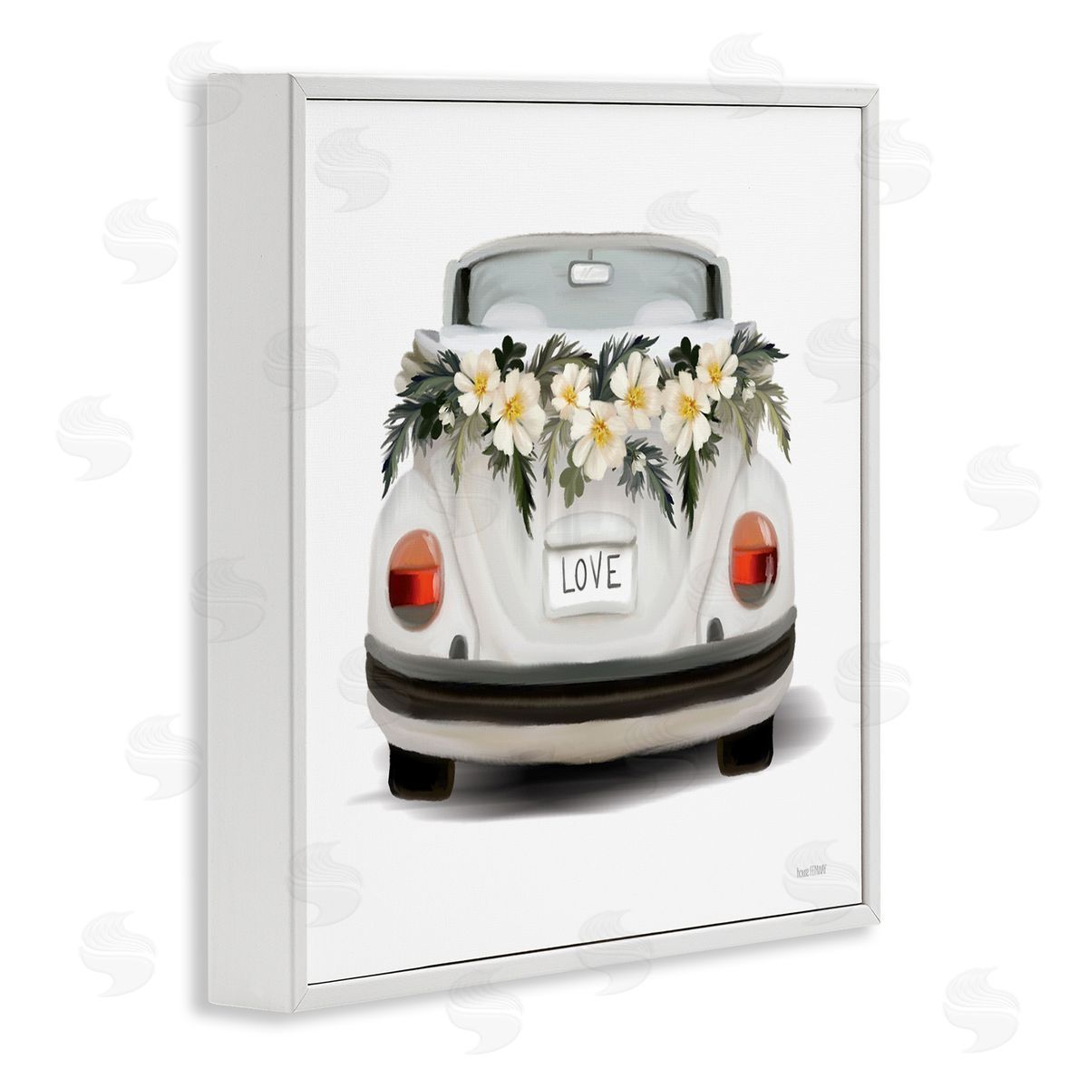 House Fenway Love Text White Convertible Car Flower Blossom Wreath White Framed Glicee Wall Art Print