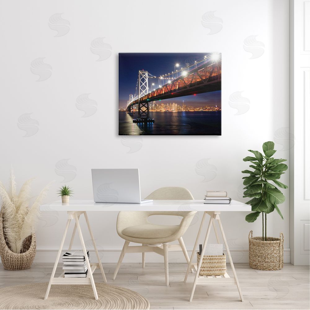 John Gavrilis Illuminated Water Ocean Bridge Urban City Skyline  Canvas Wall Art Print in Room