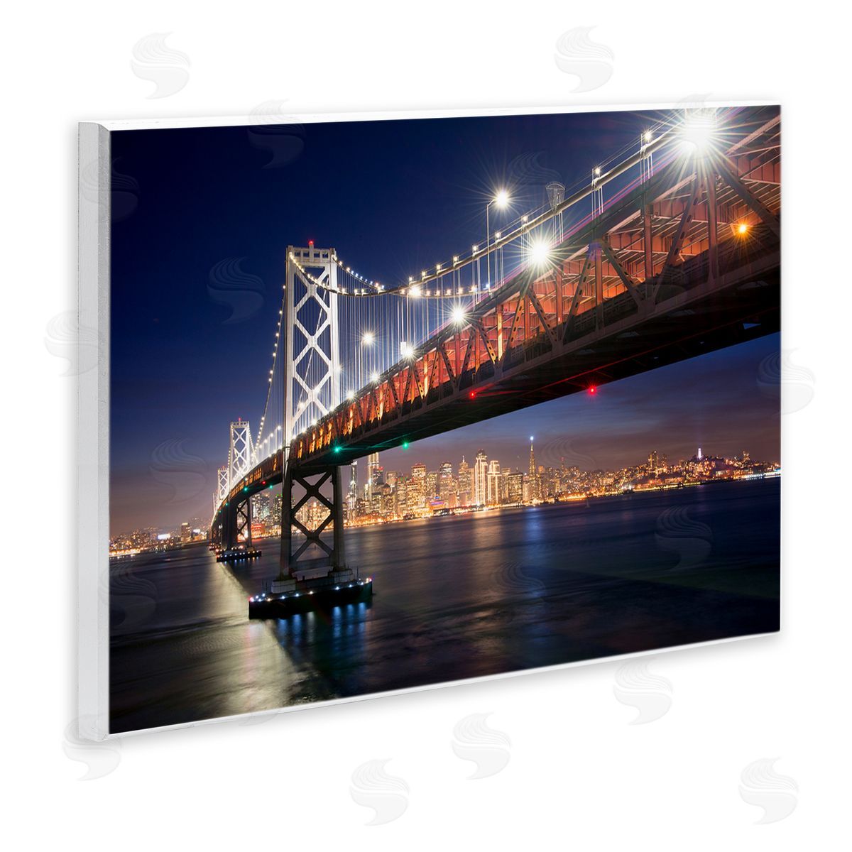 John Gavrilis Illuminated Water Ocean Bridge Urban City Skyline  Wall Plaque Art Print