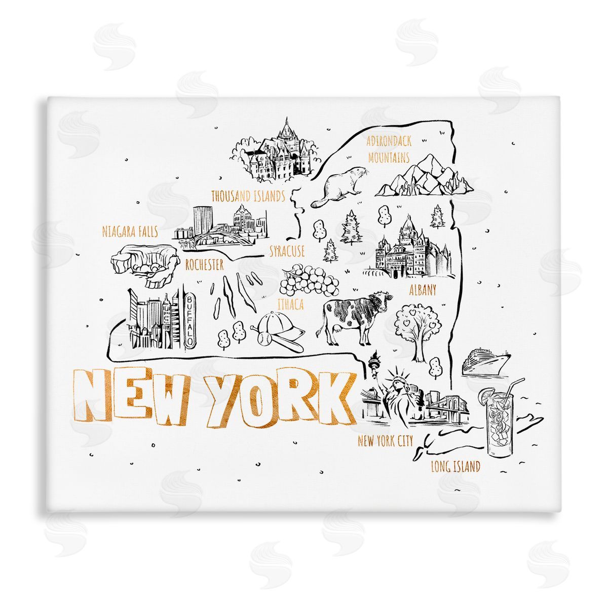 Ziwei Li New York Landmarks Text Diagram Glam  Stretched Canvas Wall Art Print