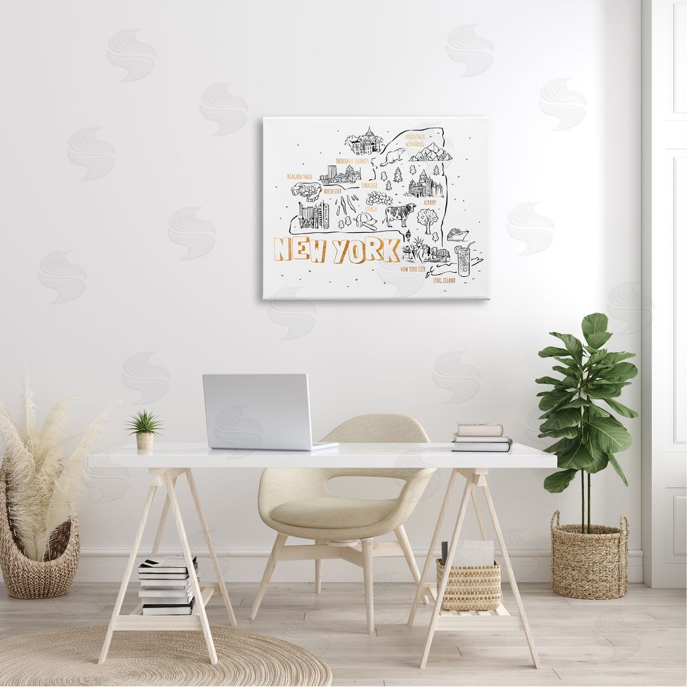 Ziwei Li New York Landmarks Text Diagram Glam  Canvas Wall Art Print in Room