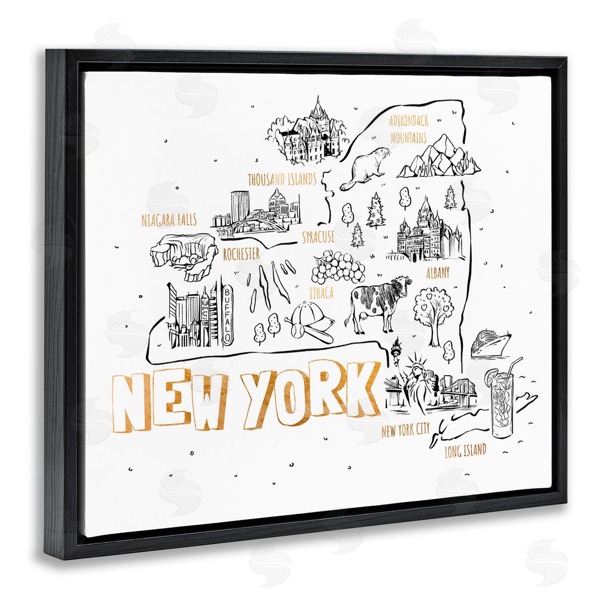 Ziwei Li New York Landmarks Text Diagram Glam  Black Floating Frame Canvas Wall Art Print