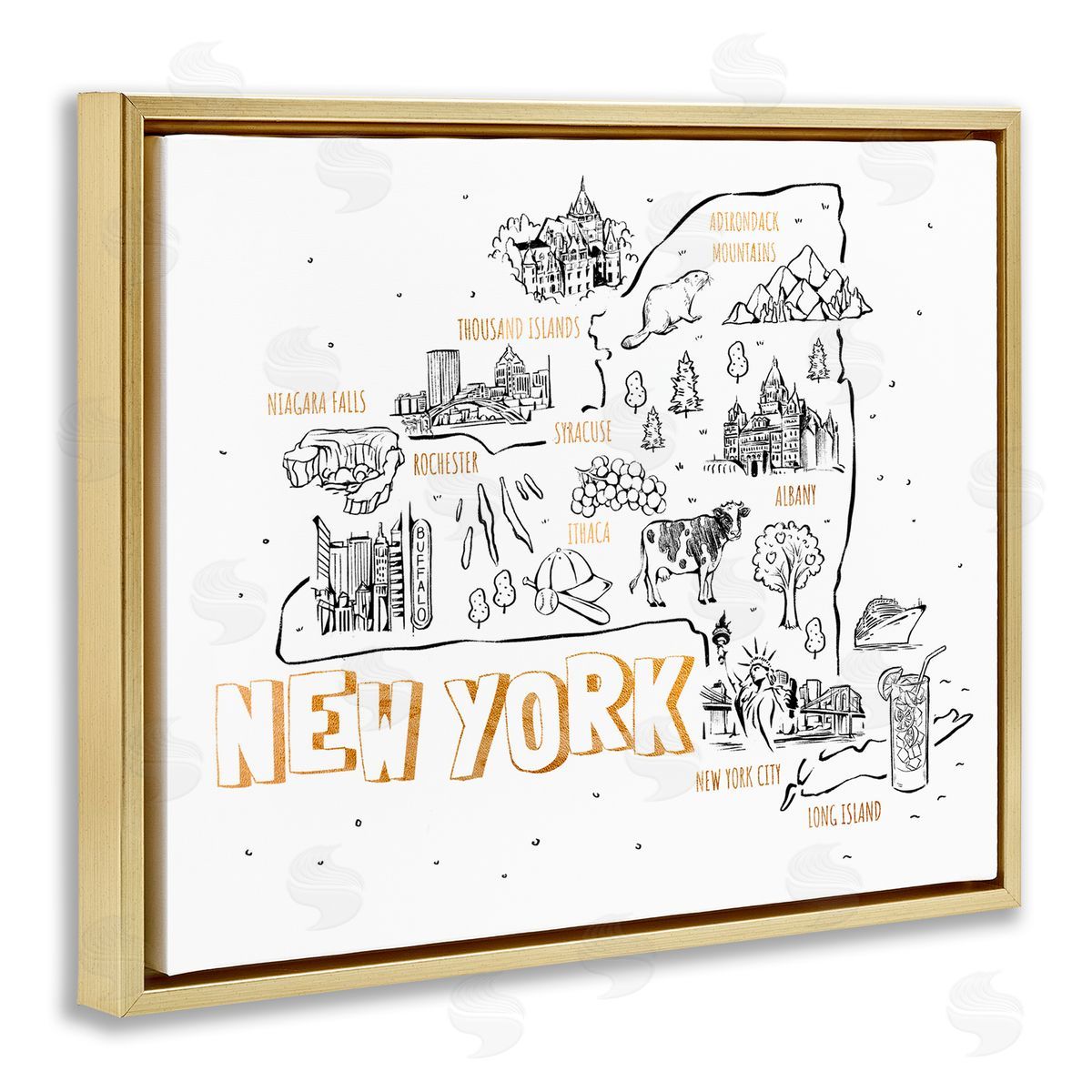 Ziwei Li New York Landmarks Text Diagram Glam  Gold Floating Frame Canvas Wall Art Print
