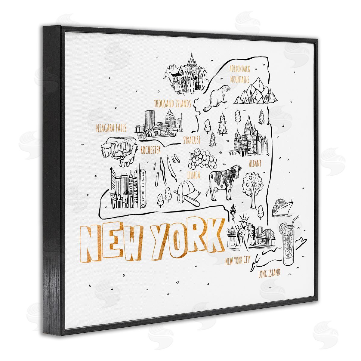 Ziwei Li New York Landmarks Text Diagram Glam  Black Framed Giclee Wall Art Print