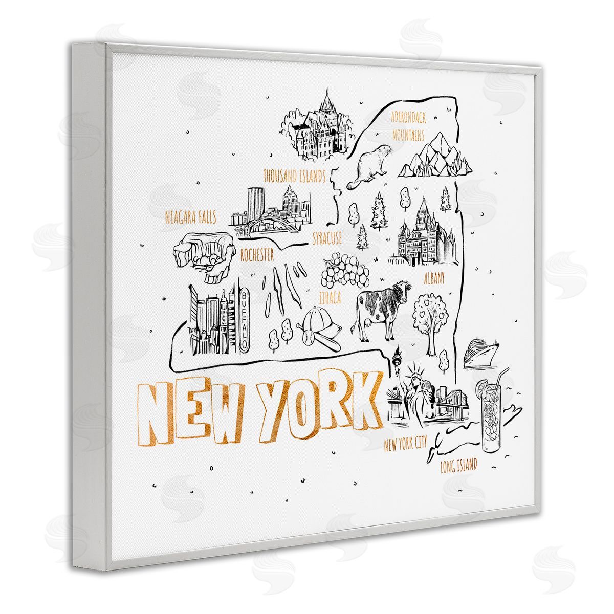 Ziwei Li New York Landmarks Text Diagram Glam  White Framed Giclee Wall Art Print