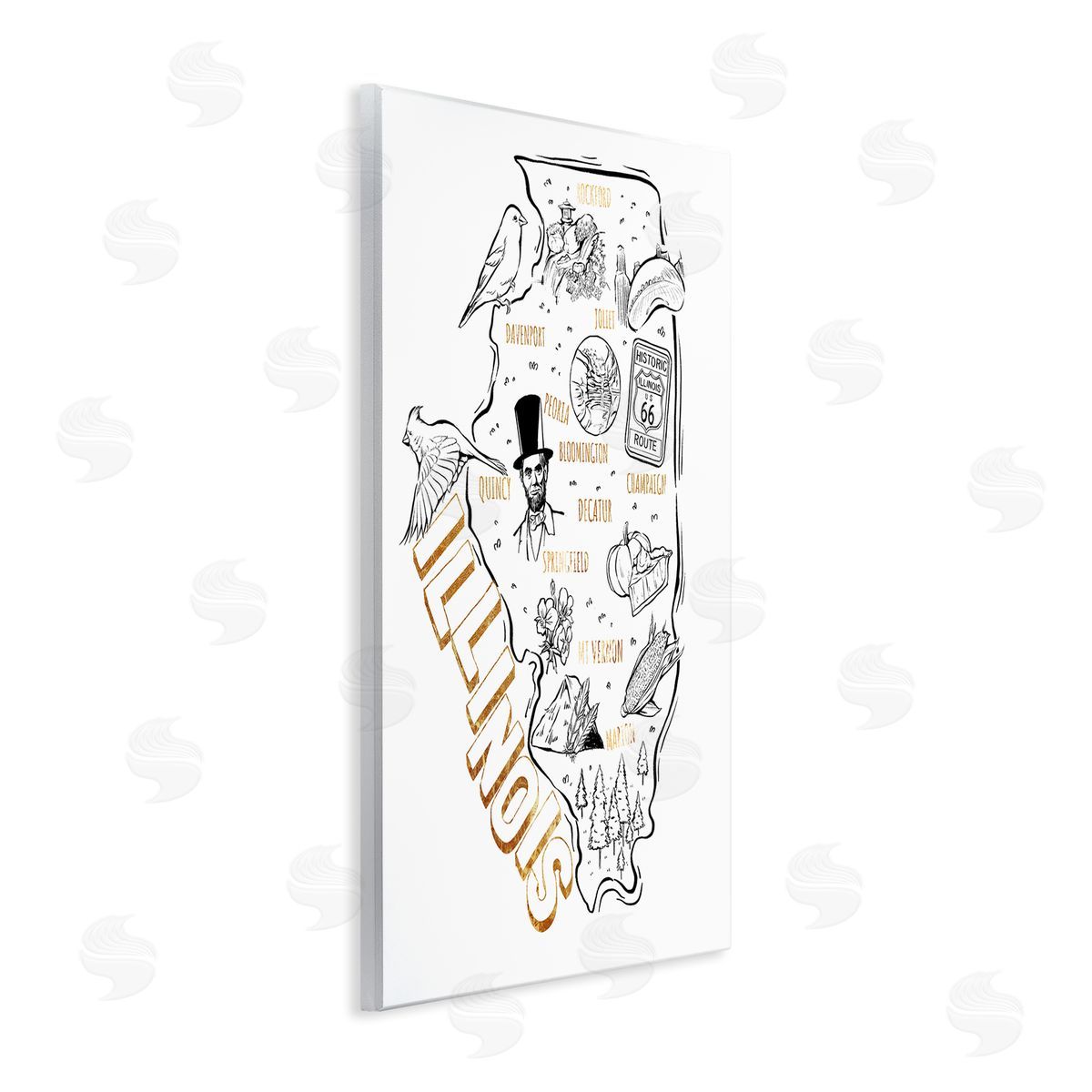 Ziwei Li Illinois State Landmark Map Glam Detail Text  Wall Plaque Art Print