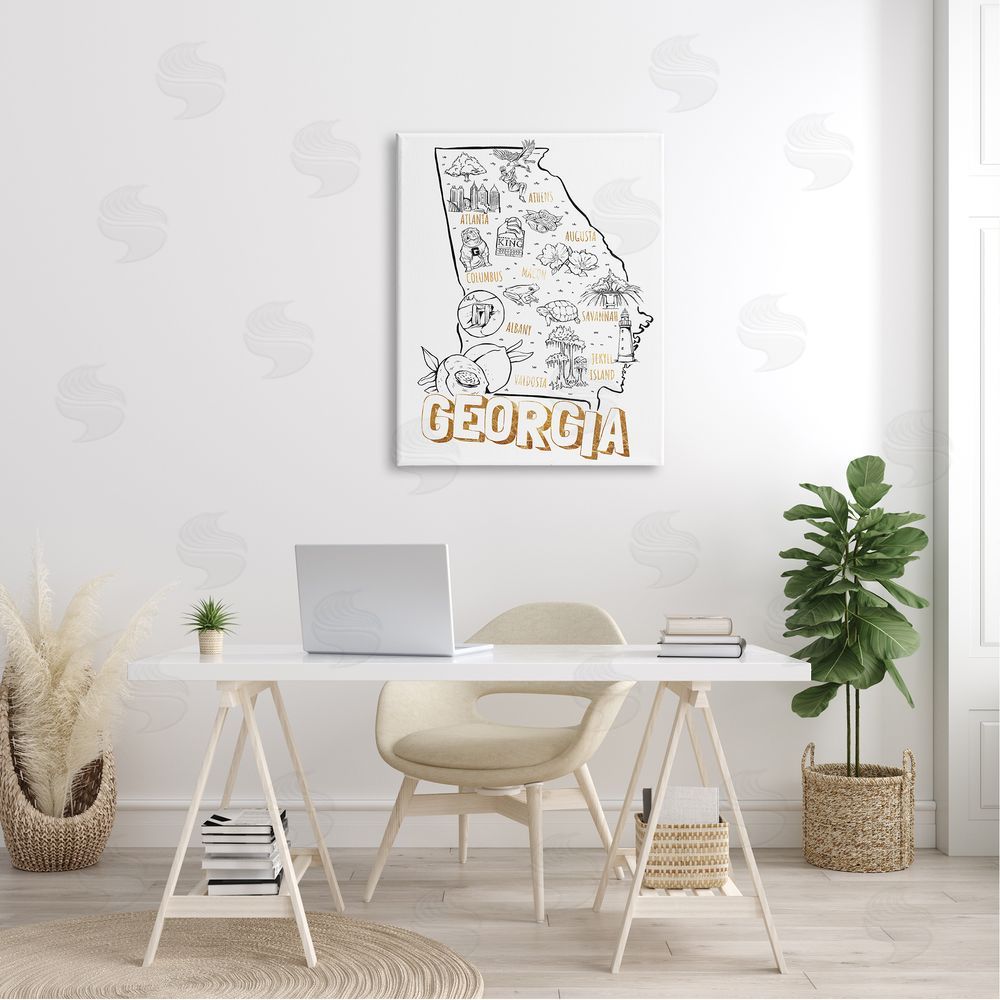 Ziwei Li Georgia Map Landmark Diagram Typography  Canvas Wall Art Print in Room
