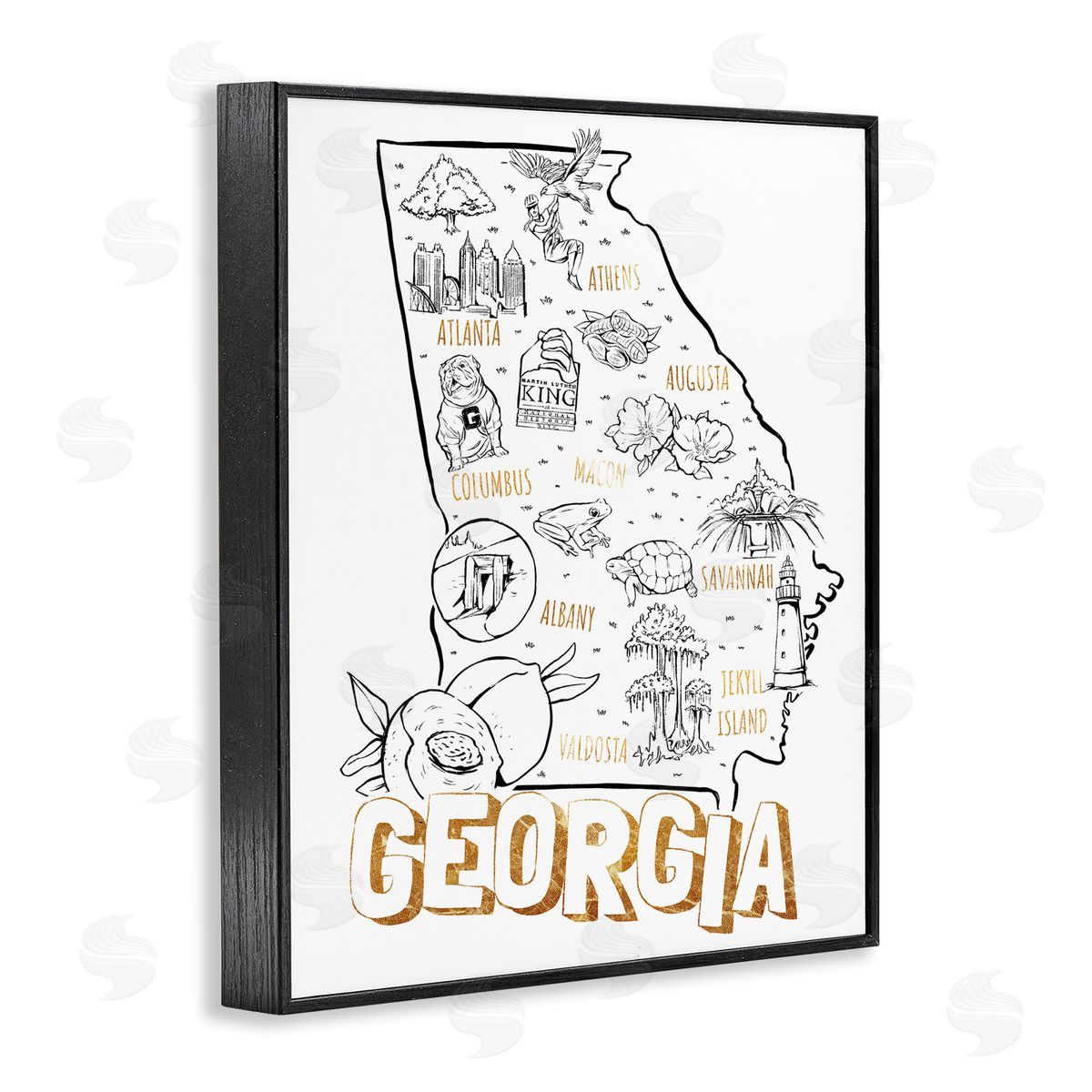 Ziwei Li Georgia Map Landmark Diagram Typography  Black Framed Giclee Wall Art Print