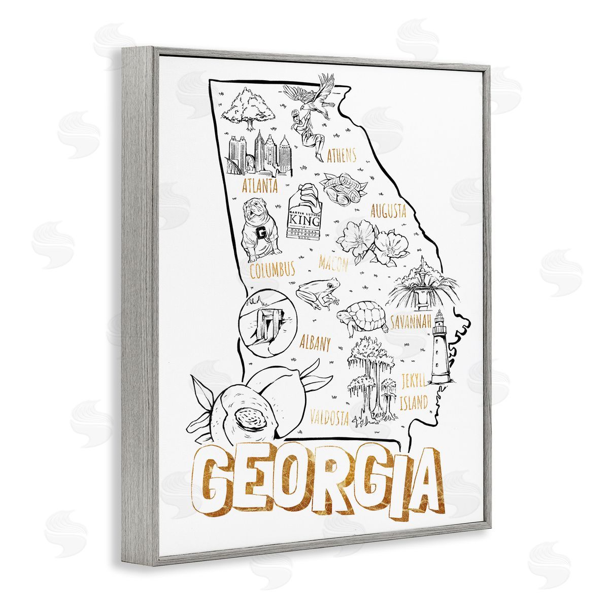 Ziwei Li Georgia Map Landmark Diagram Typography  Gray Framed Giclee Wall Art Print