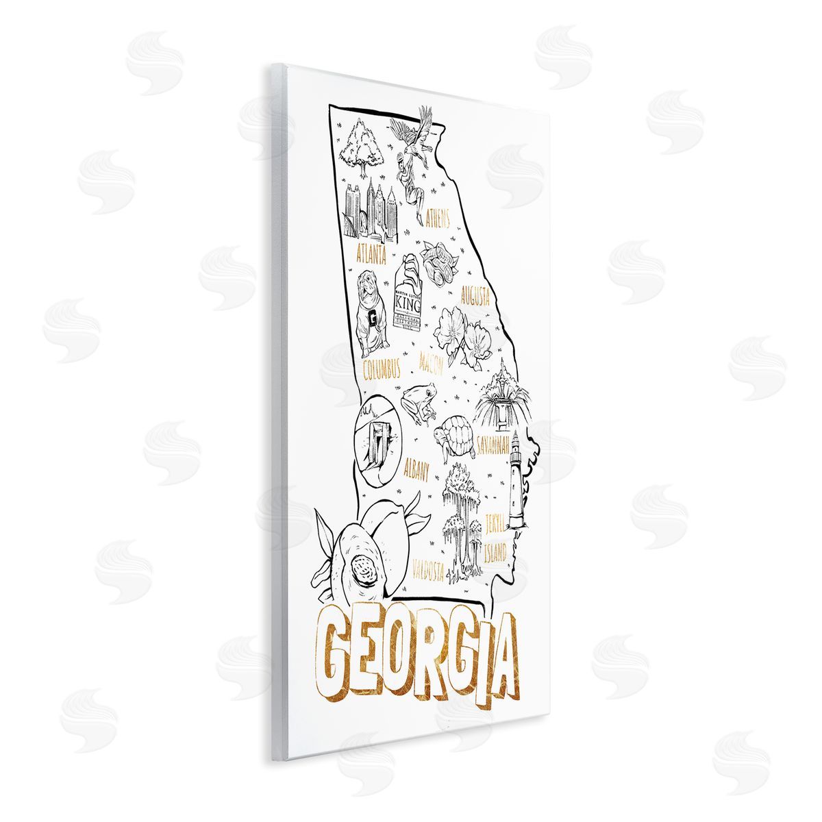 Ziwei Li Georgia Map Landmark Diagram Typography  Wall Plaque Art Print