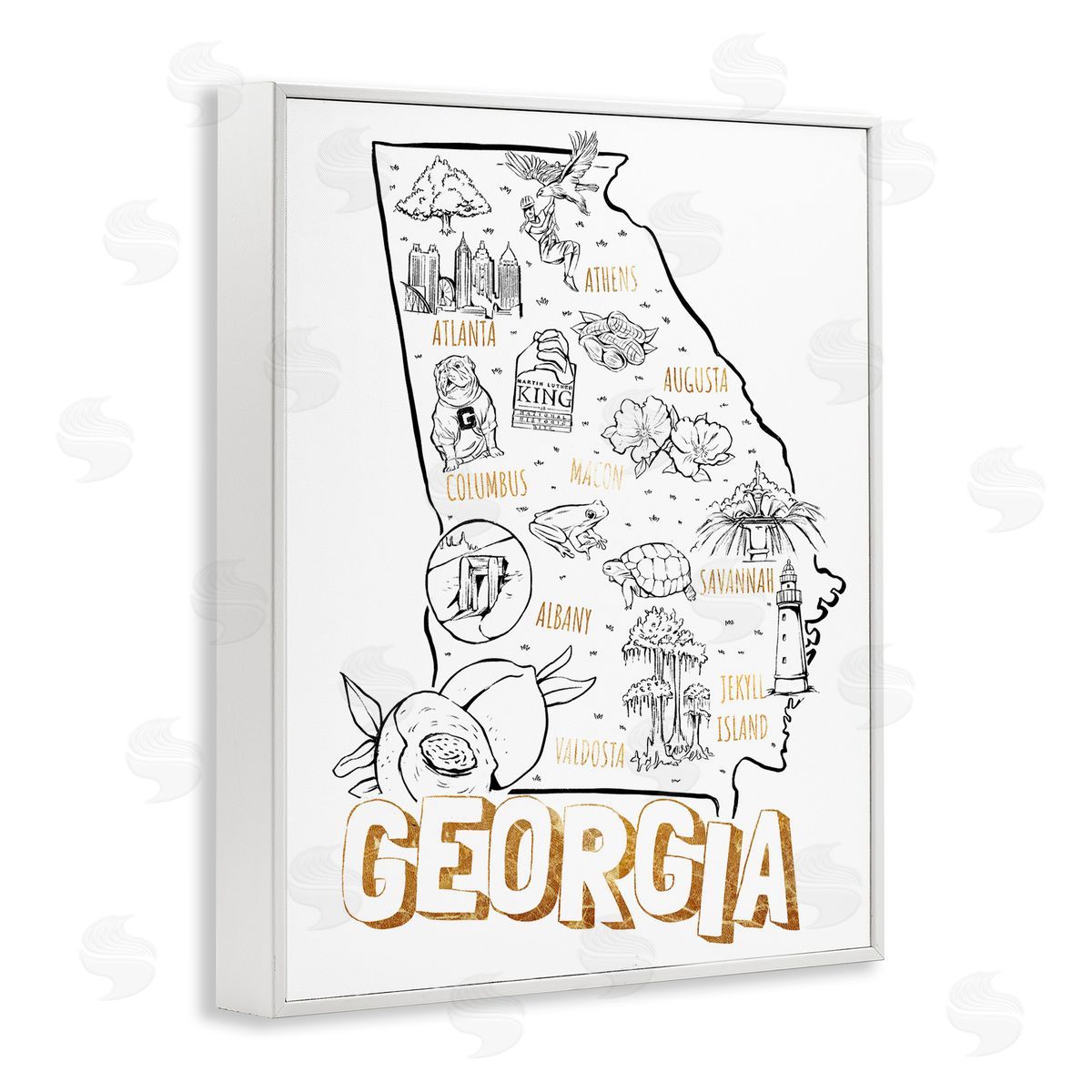 Ziwei Li Georgia Map Landmark Diagram Typography  White Framed Giclee Wall Art Print