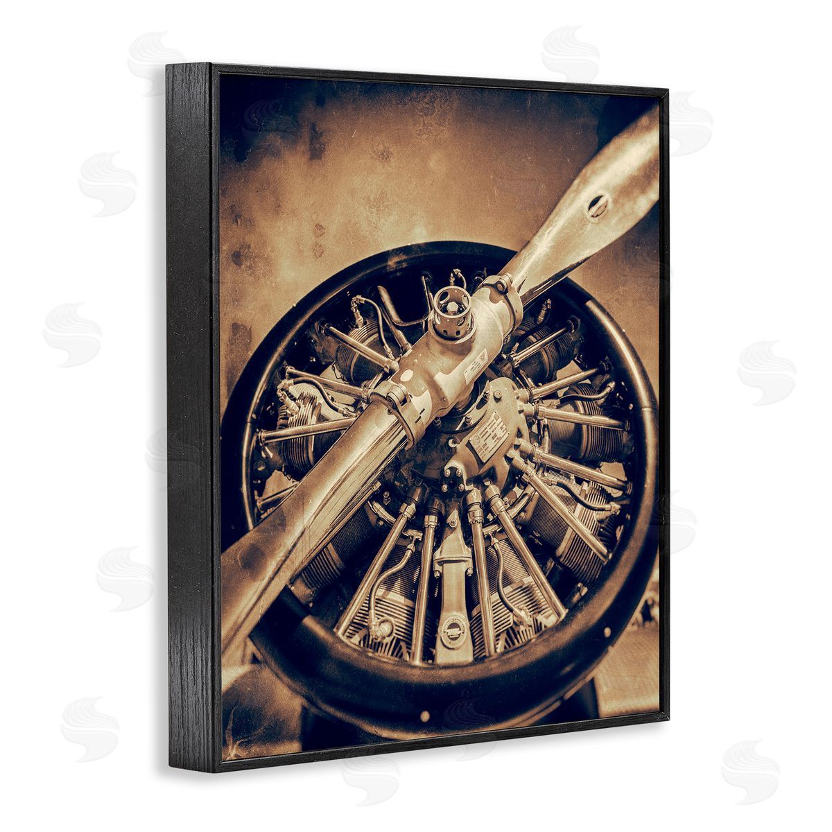 John Slemp Propeller Machinery Detailed Aircraft Sepia Photography  Black Framed Giclee Wall Art Print