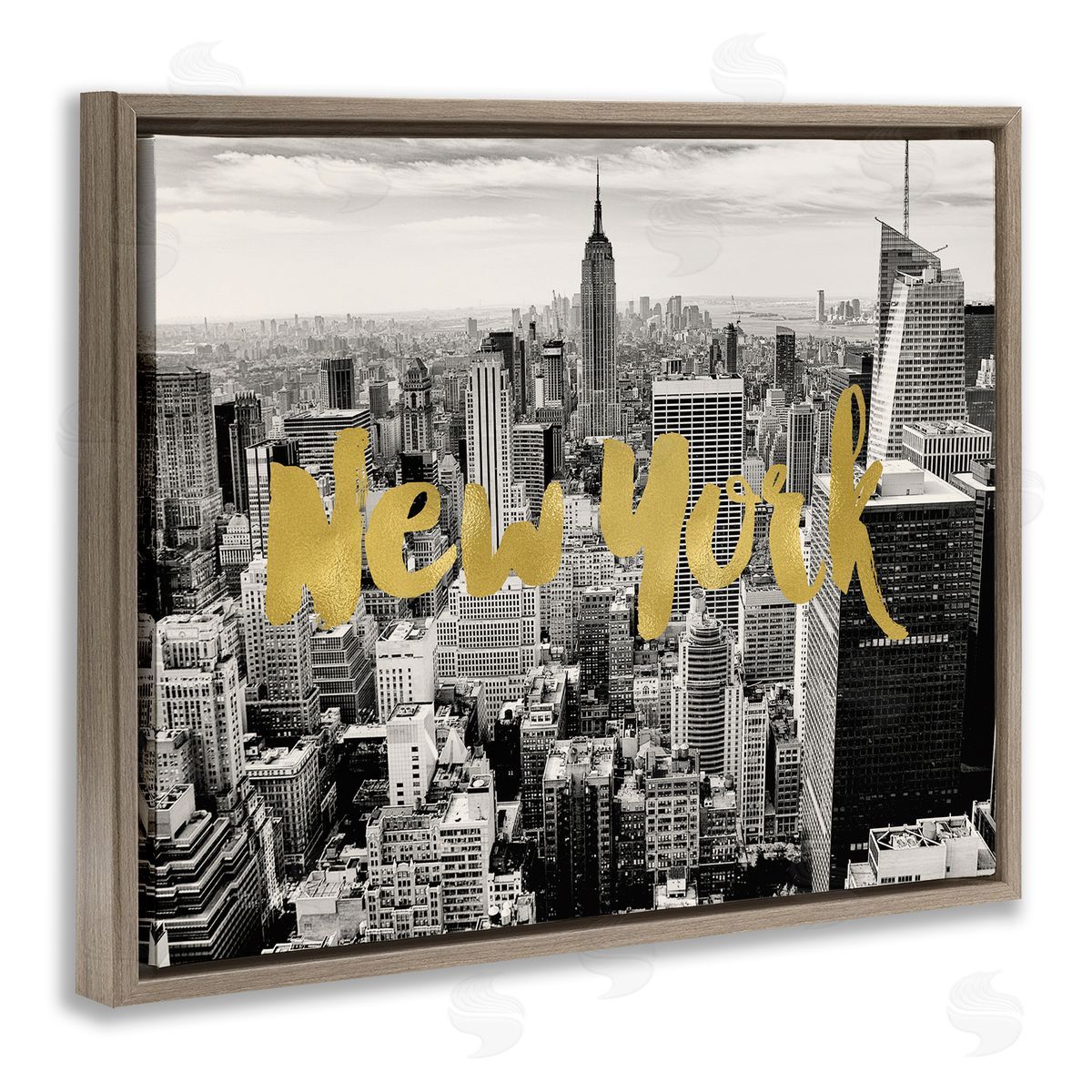 Amy Brinkman Urban New York City Skyline Glam Detail Typography  Brown Floating Frame Canvas Wall Art Print
