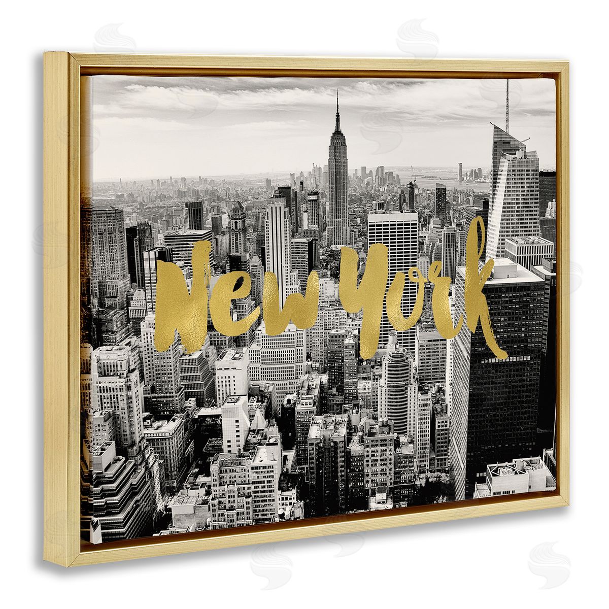 Amy Brinkman Urban New York City Skyline Glam Detail Typography  Gold Floating Frame Canvas Wall Art Print