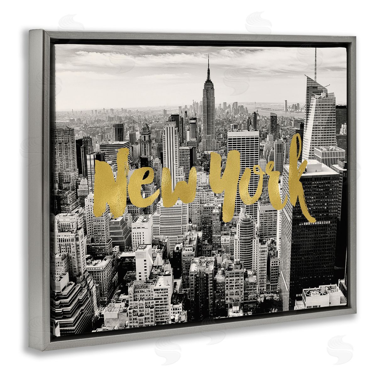 Amy Brinkman Urban New York City Skyline Glam Detail Typography  Gray Floating Frame Canvas Wall Art Print