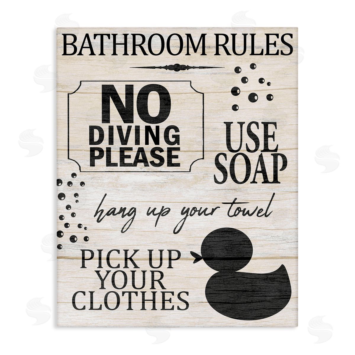 Kim Allen Bathroom Rules Rustic Grain Pattern Sign  Stretched Canvas Wall Art Print