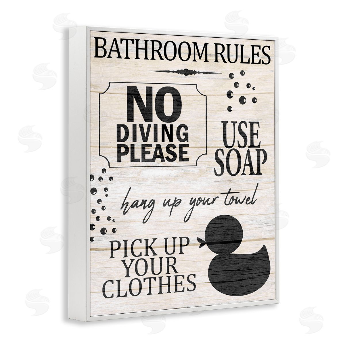 Kim Allen Bathroom Rules Rustic Grain Pattern Sign  White Framed Giclee Wall Art Print