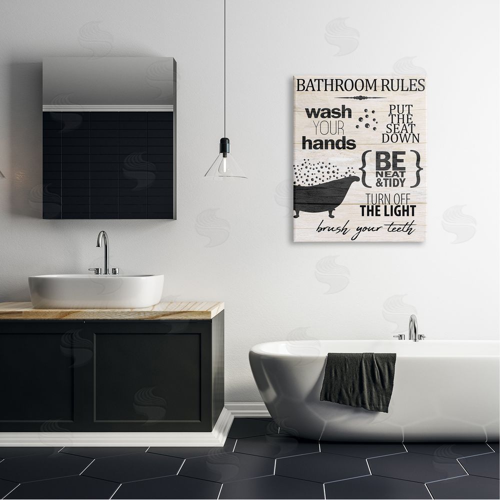 Kim Allen Rustic Bathroom Rules Sign Wash Hands Typography  Canvas Wall Art Print in Room