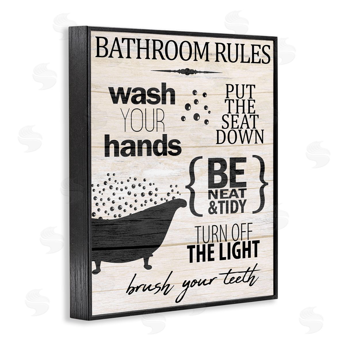 Kim Allen Rustic Bathroom Rules Sign Wash Hands Typography  Black Framed Giclee Wall Art Print