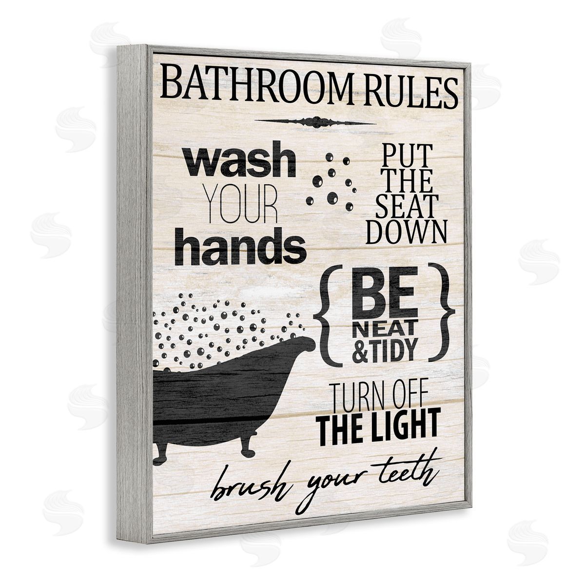 Kim Allen Rustic Bathroom Rules Sign Wash Hands Typography  Gray Framed Giclee Wall Art Print