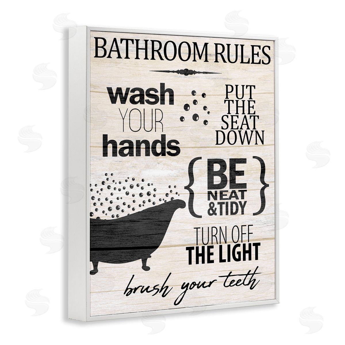 Kim Allen Rustic Bathroom Rules Sign Wash Hands Typography  White Framed Giclee Wall Art Print