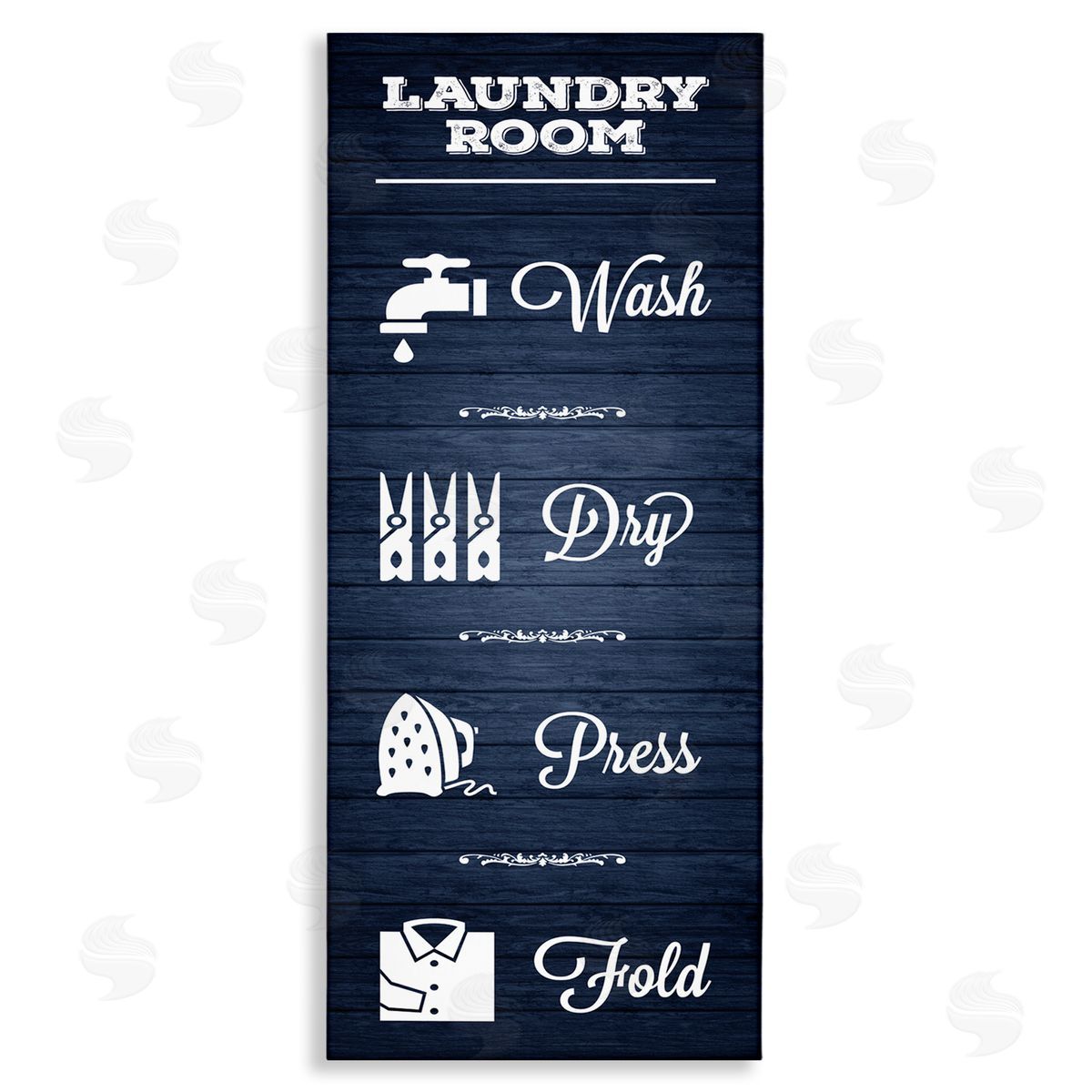 Melody Hogan Laundry Room Rules Sign Blue Grain Pattern Calligraphy