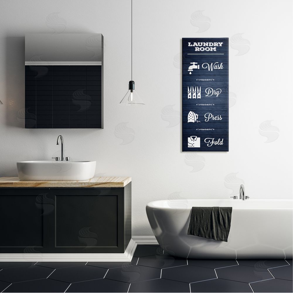 Melody Hogan Laundry Room Rules Sign Blue Grain Pattern Calligraphy