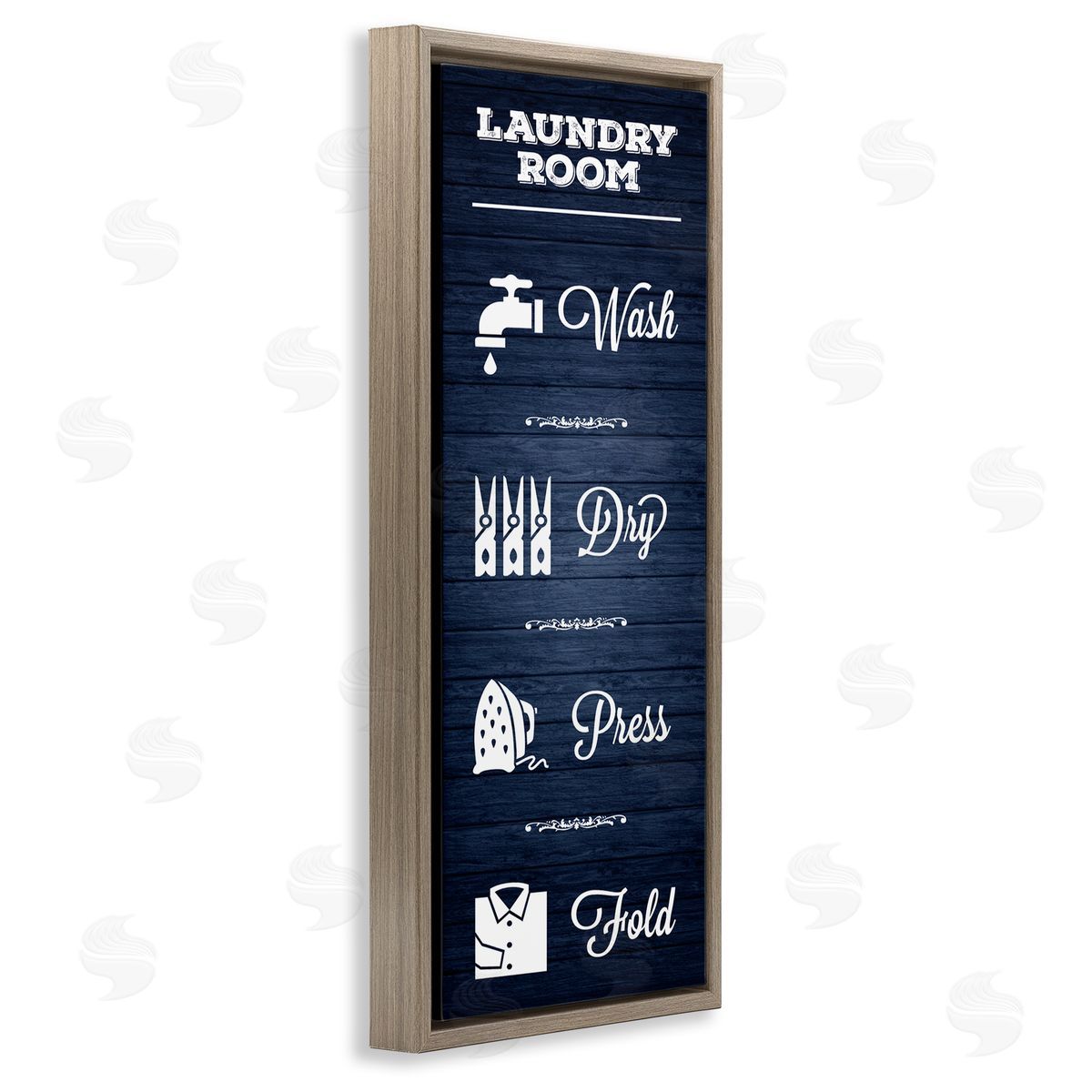 Melody Hogan Laundry Room Rules Sign Blue Grain Pattern Calligraphy