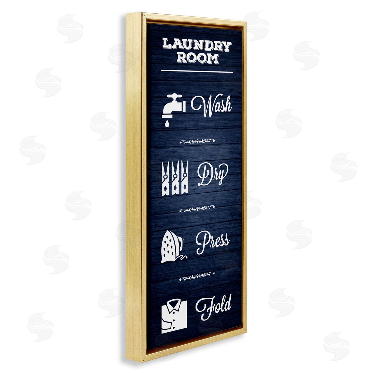 Melody Hogan Laundry Room Rules Sign Blue Grain Pattern Calligraphy