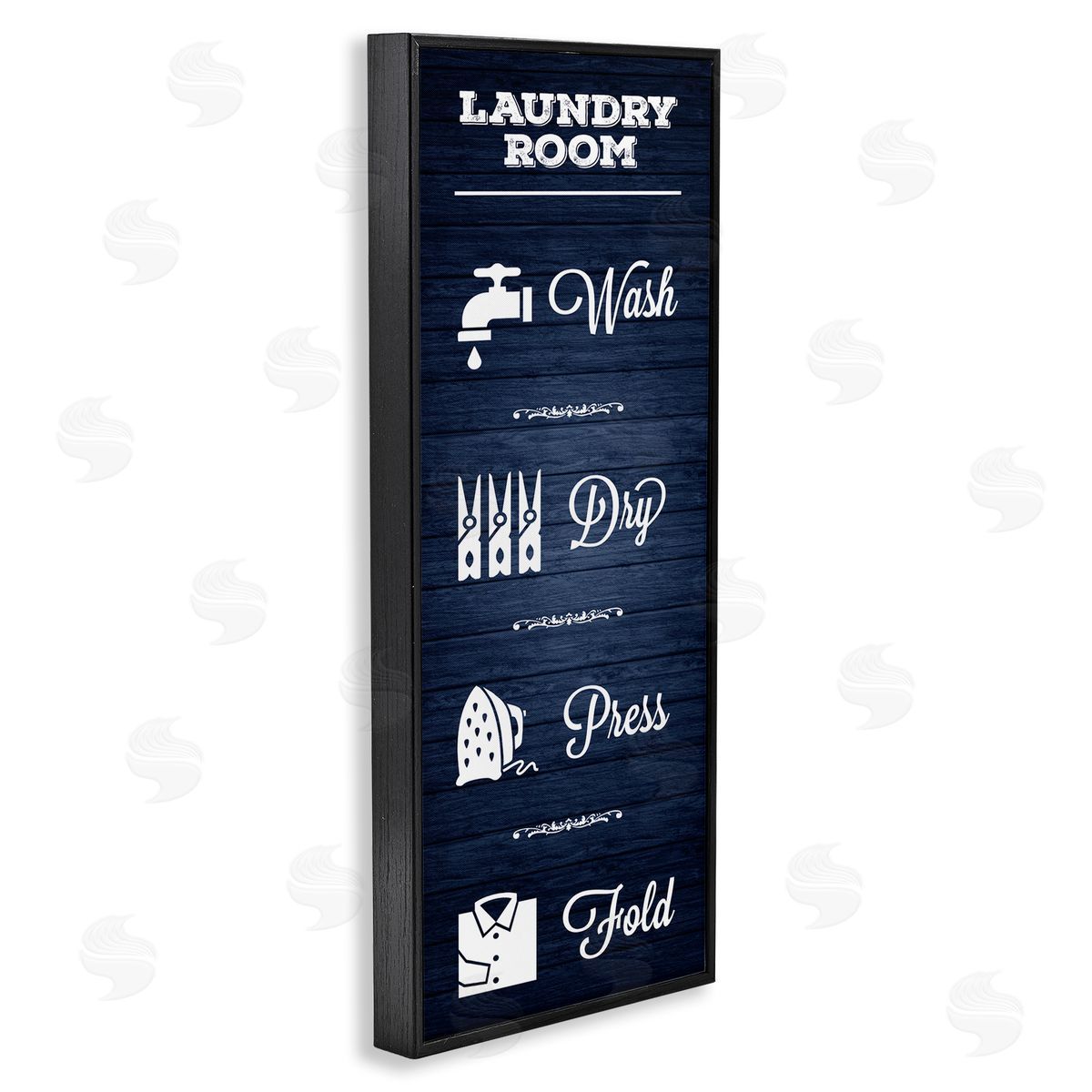 Melody Hogan Laundry Room Rules Sign Blue Grain Pattern Calligraphy