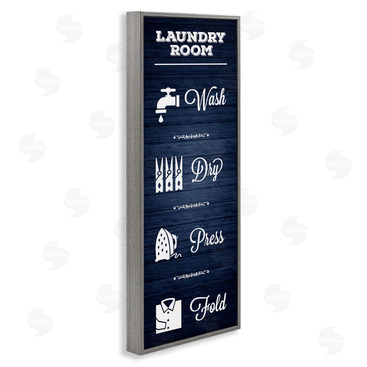 Melody Hogan Laundry Room Rules Sign Blue Grain Pattern Calligraphy
