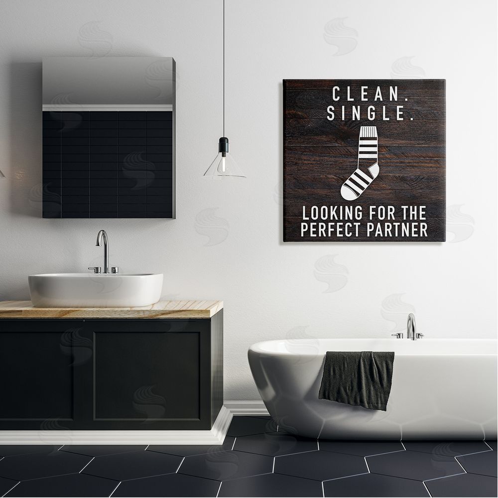 Marcus Prime Humorous Single Sock Laundry Sign Grain Pattern  Canvas Wall Art in Room