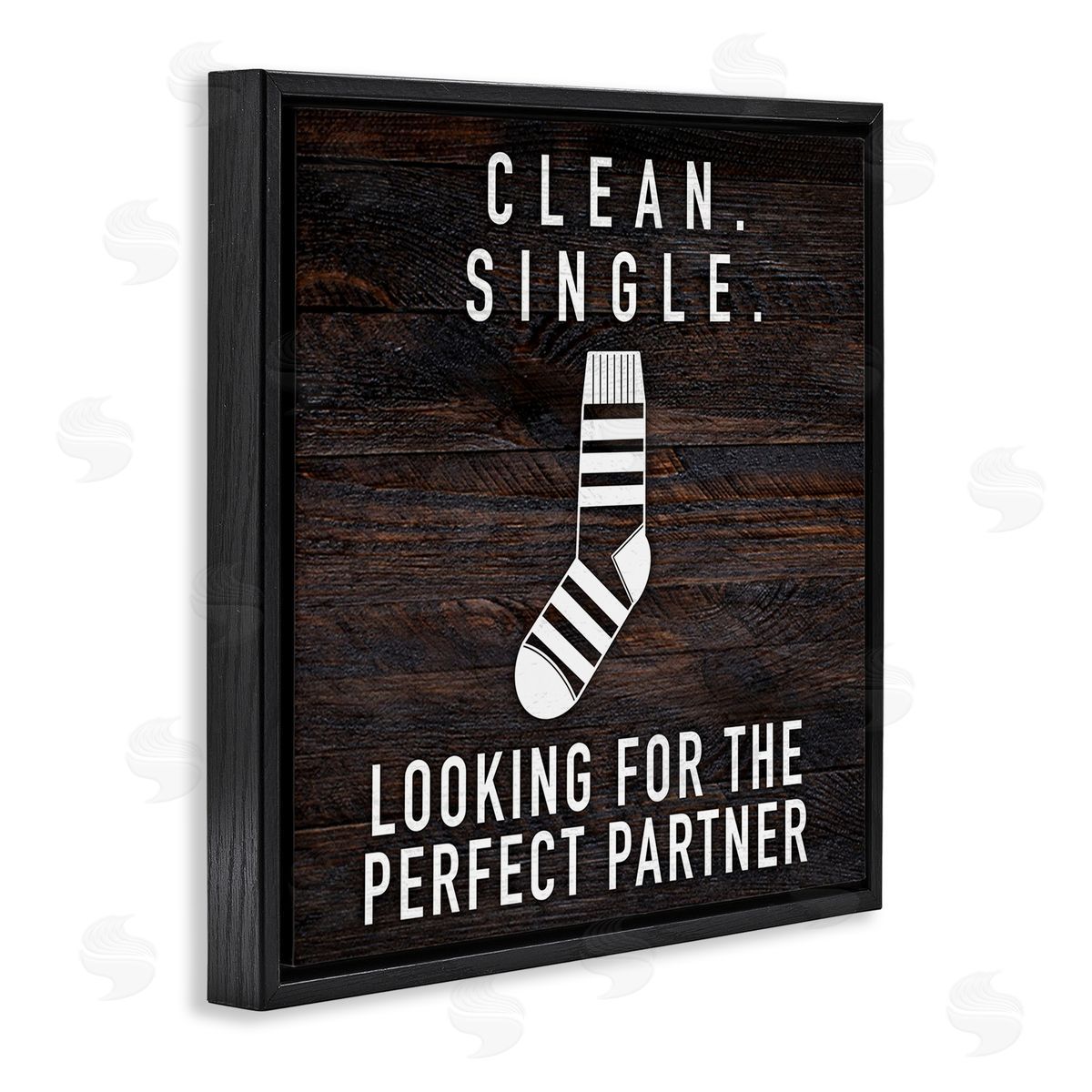 Marcus Prime Humorous Single Sock Laundry Sign Grain Pattern  Black Floating Frame Canvas Wall Art Print