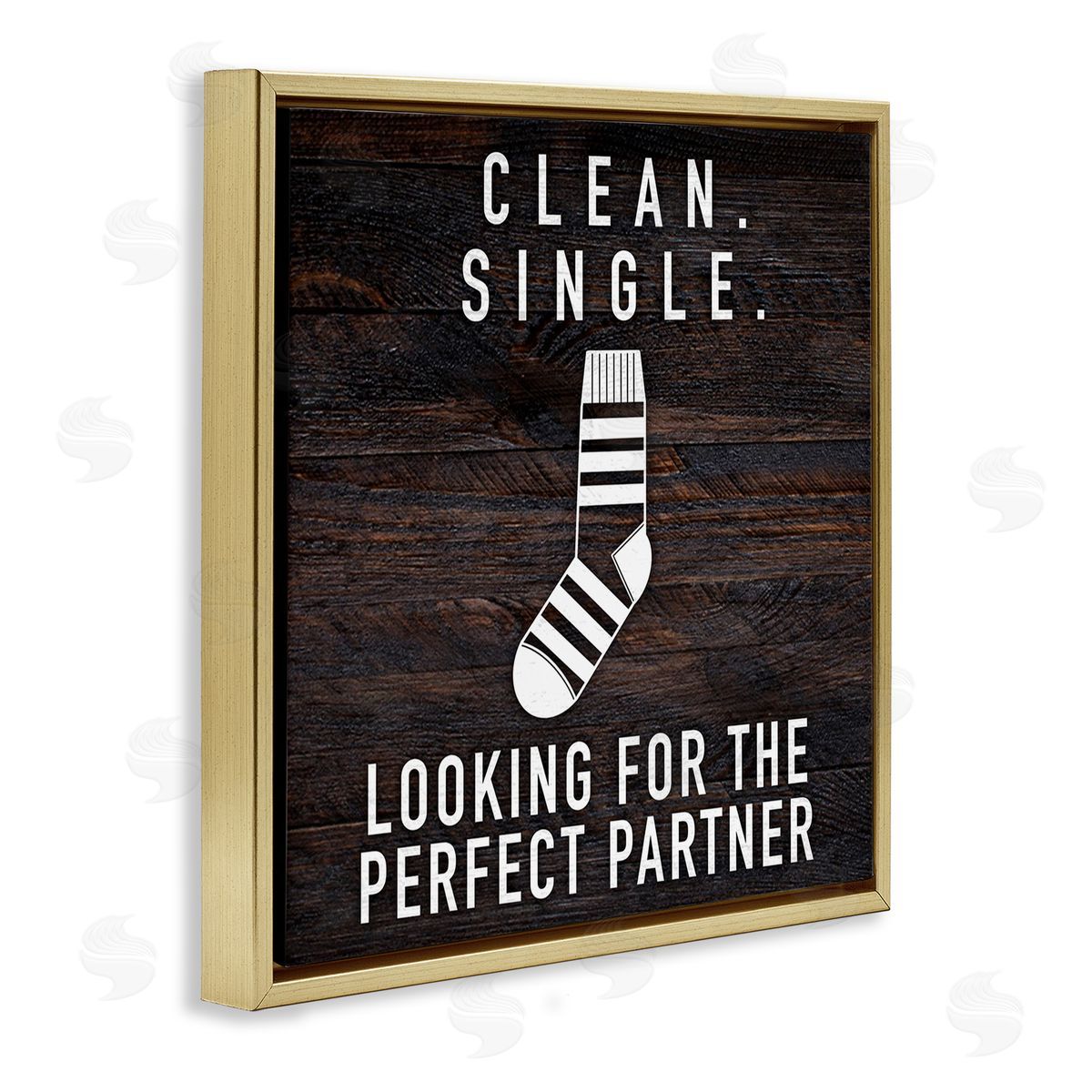 Marcus Prime Humorous Single Sock Laundry Sign Grain Pattern  Gold Floating Frame Canvas Wall Art Print