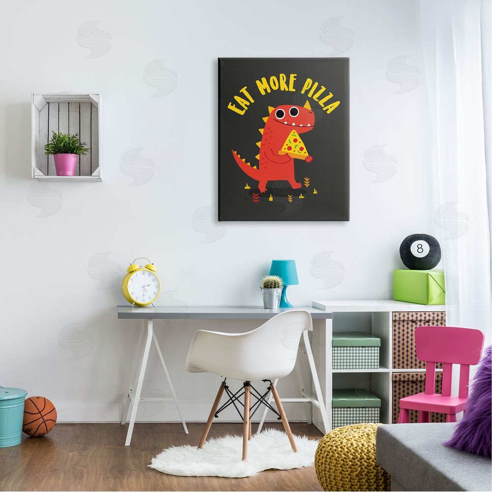 Michael Buxton Eat More Pizza Red Dragon Dinosaur Text Cartoon  Canvas Wall Art Print in Room