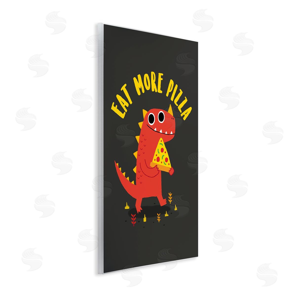 Michael Buxton Eat More Pizza Red Dragon Dinosaur Text Cartoon  Wall Plaque Art Print
