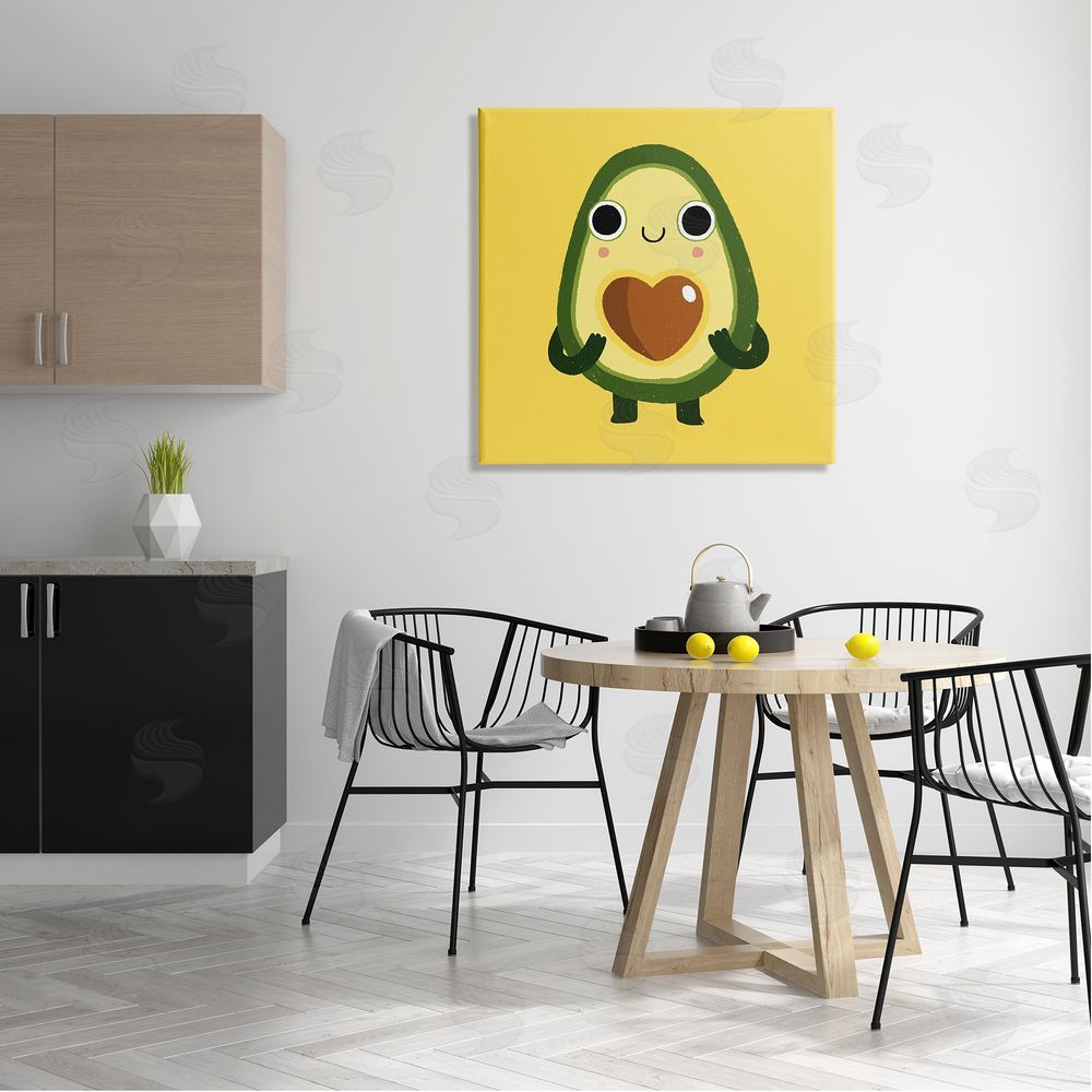 Michael Buxton Endearing Avocado Heart Shape Seed Smiling Cartoon Canvas Wall Art in Room
