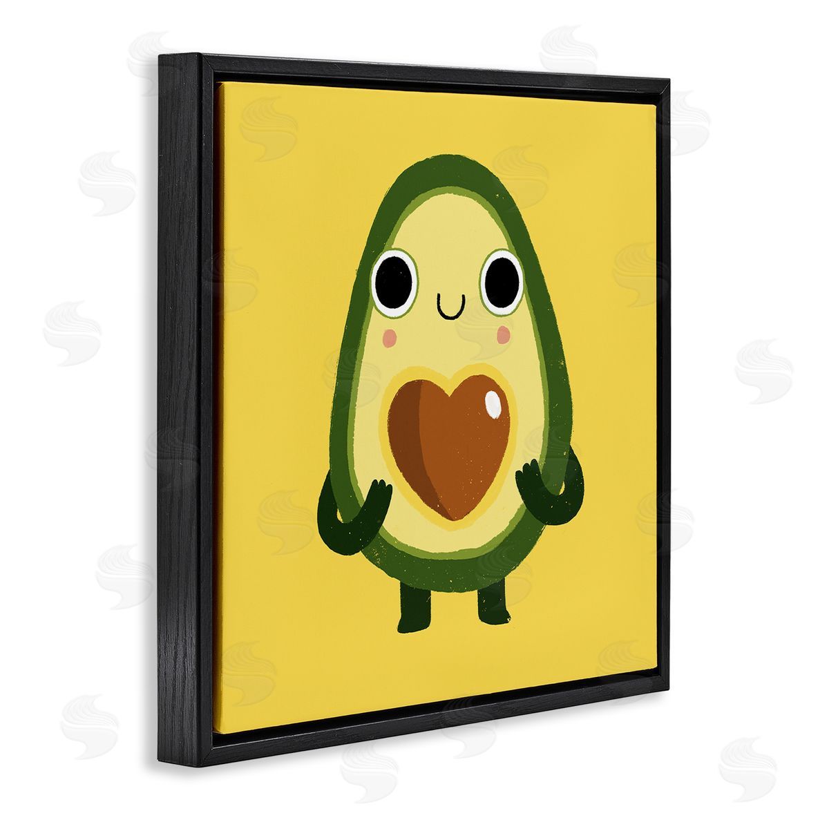 Michael Buxton Endearing Avocado Heart Shape Seed Smiling Cartoon Black Floating Frame Canvas Wall Art Print