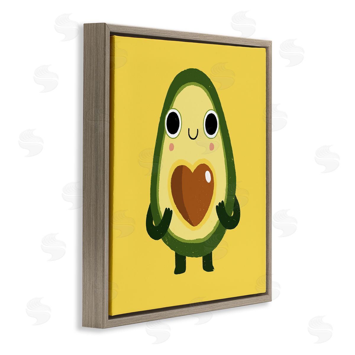 Michael Buxton Endearing Avocado Heart Shape Seed Smiling Cartoon Brown Floating Frame Canvas Wall Art Print