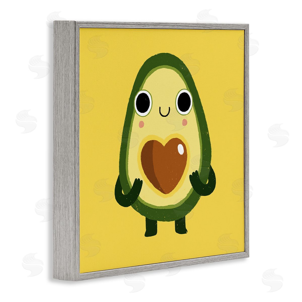 Michael Buxton Endearing Avocado Heart Shape Seed Smiling Cartoon Gray Framed Glicee Wall Art Print