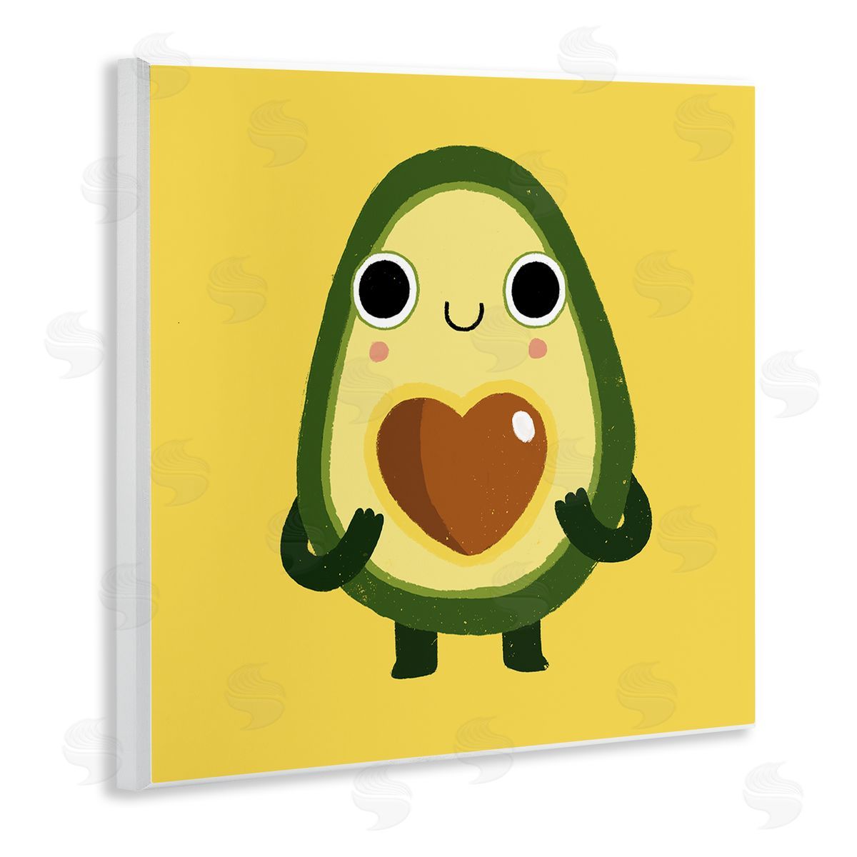 Michael Buxton Endearing Avocado Heart Shape Seed Smiling Cartoon Wooden Wall Plaque Art Print